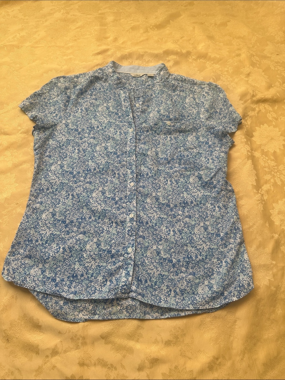 L.L. Bean Light Blue Floral Button-Down Shirt